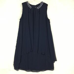 SLNY Womens Dress Elegant Tiered Shift Dark Navy Flowy Sleeveless Plus 16W